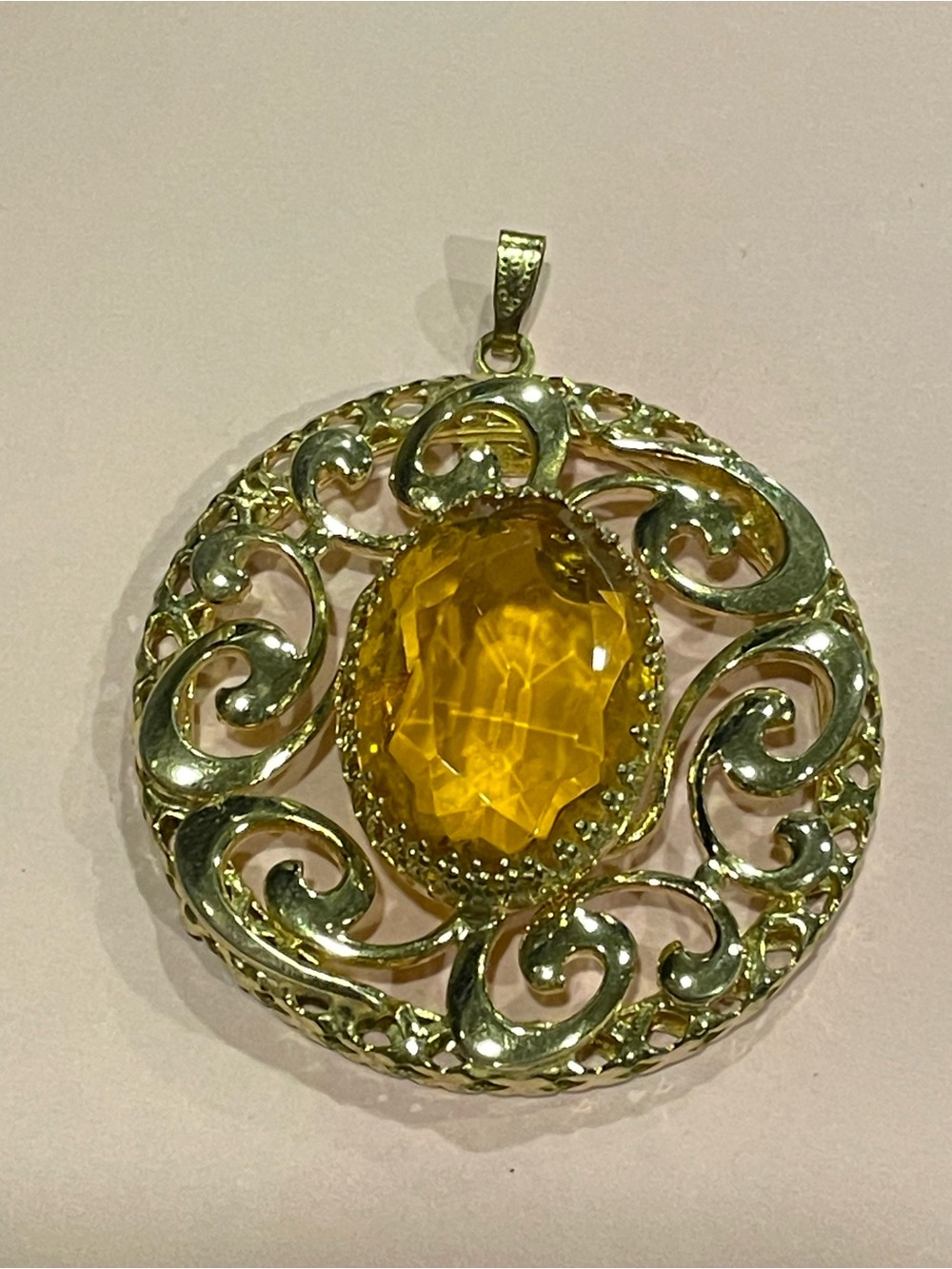 Vintage Glass Stone Gold Tone Statement Pendant